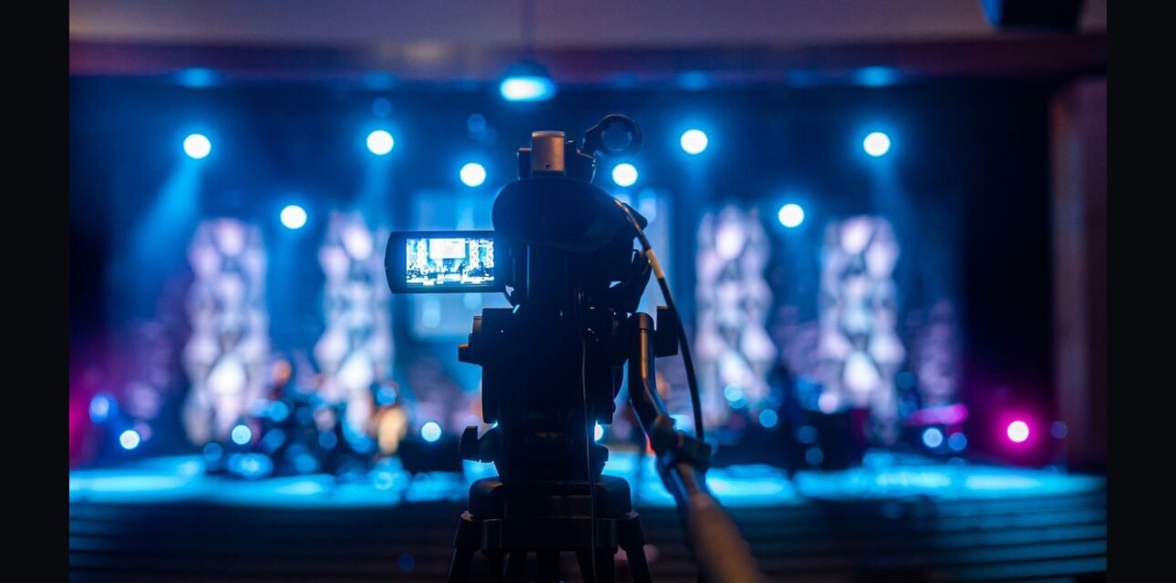 Professional video camera filming a concert LED stage, the shutter that actually sees refresh rate