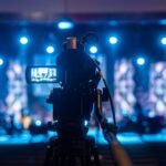 Professional video camera filming a concert LED stage, the shutter that actually sees refresh rate