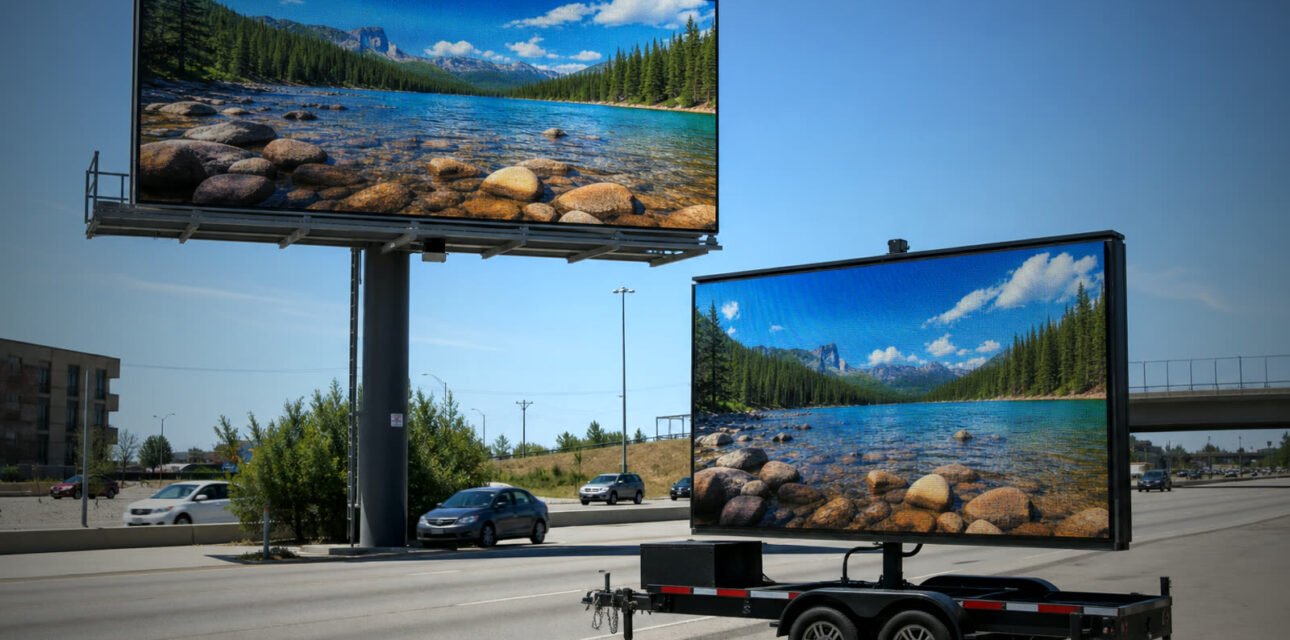 Outdoor LED billboard and trailer screen in daylight