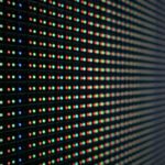 Close-up of RGB LED pixels on a fine-pitch module
