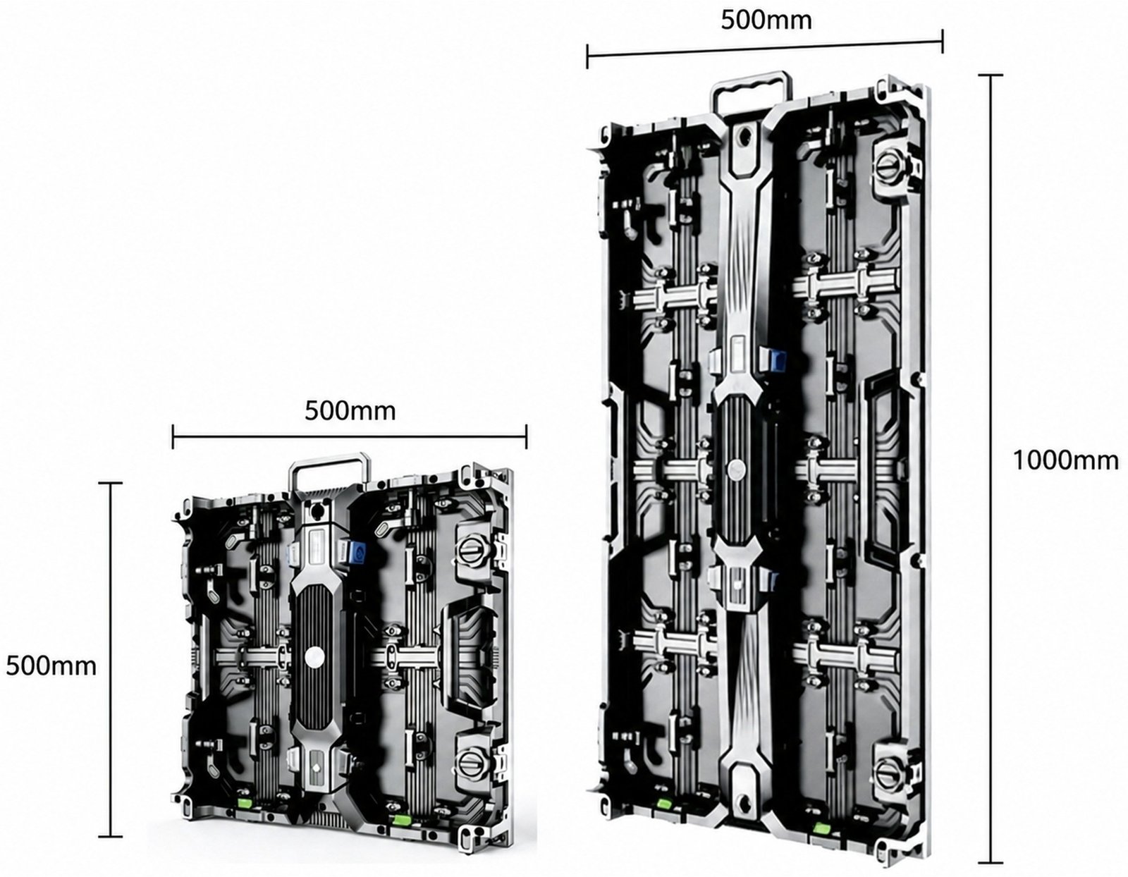 SFR-H die-cast cabinets 500×500 mm and 500×1000 mm, 80 mm deep