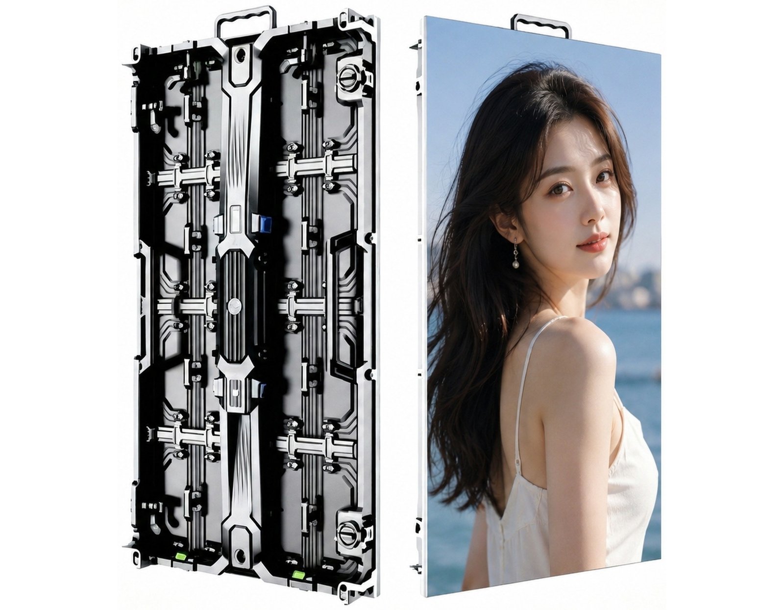 SFxDisplay SFR-H hard-connection LED rental cabinet, front and rear