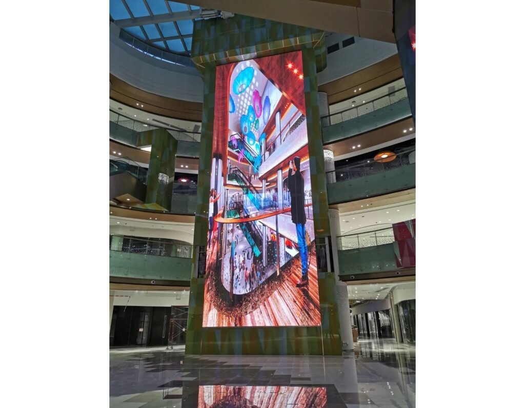 SFT-M mesh screen on a mall column