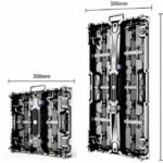 SFxDisplay SFR-H rental cabinets showing 500×500 mm and 500×1000 mm footprints with dimensions