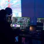 Engineer adjusting LED video wall from the viewing side
