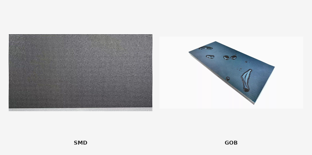 SMD exposed LED module surface vs GOB protective layer with water beads