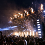 Outdoor festival LED stage wall under open sky weather conditions