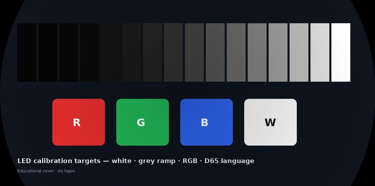Grey ramp and RGBW calibration target graphic for LED wall white balance and gamma